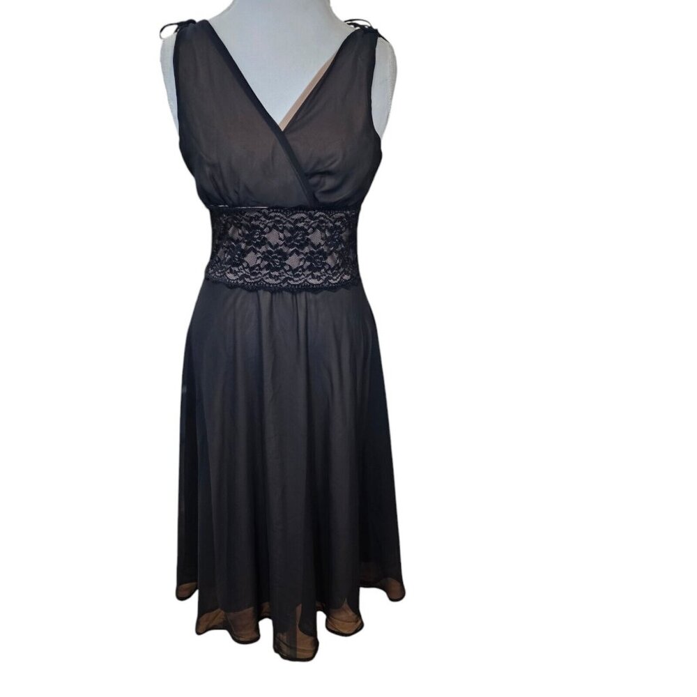 Y2K Womens Size 10 Black Cocktail Babydoll Dress Lace‎ Sleeveless Tie Shoulder